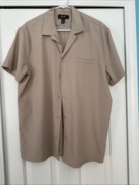 FLX Men's Short-Sleeve Button-Down Shirt in Taupe